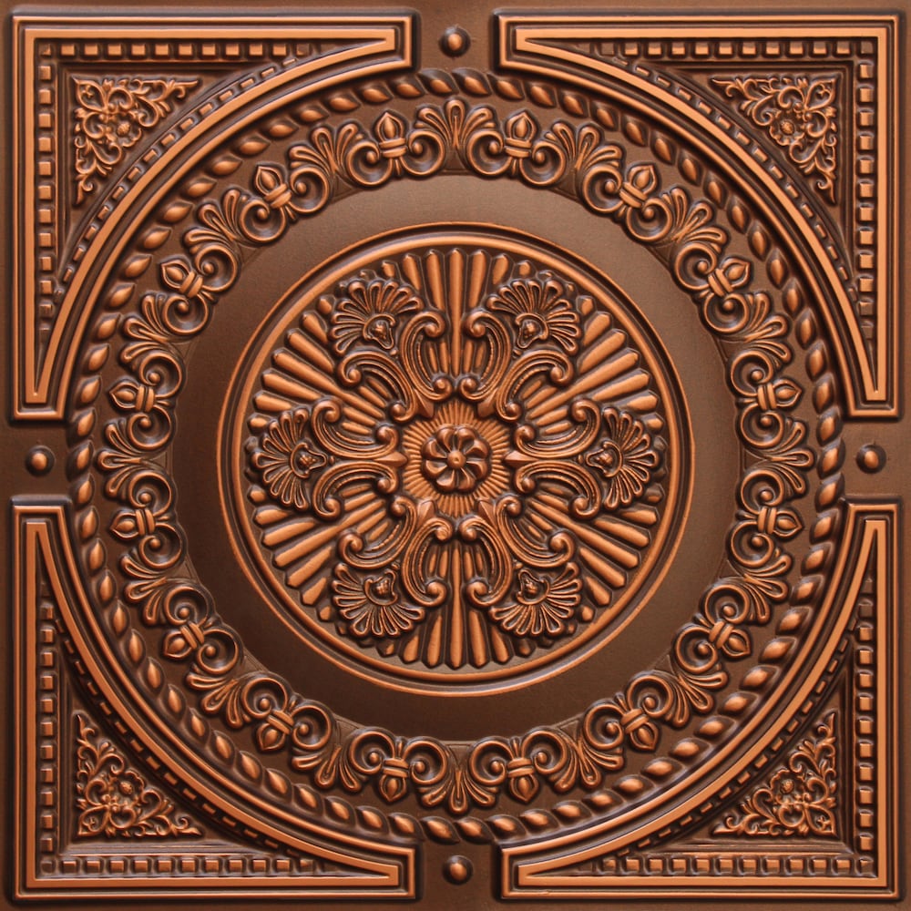 Falkirk Perth 2 ft. x 2 ft. Glue Up or Lay In Damask Ceiling Panel in Antique Copper (10-Pack)
