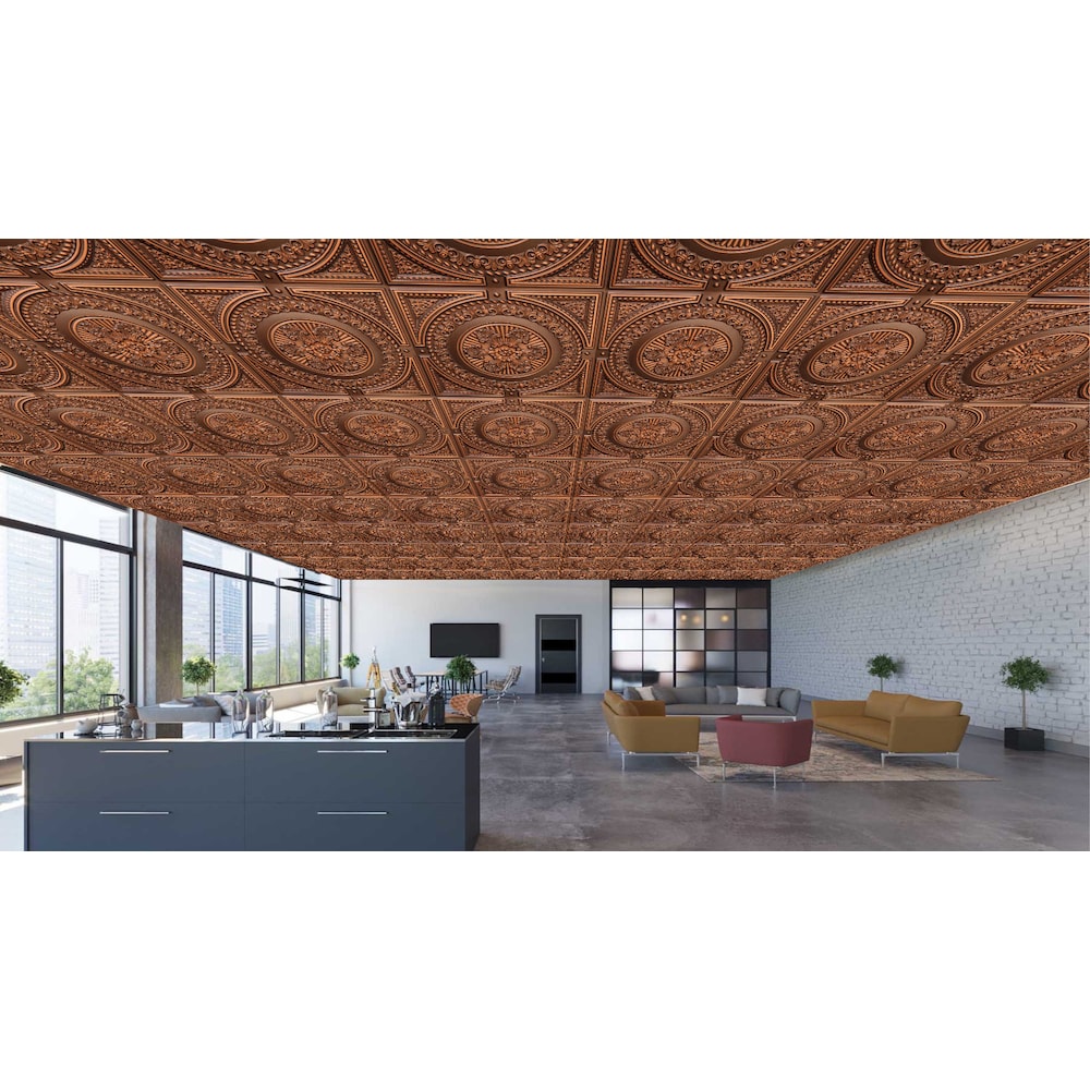 Falkirk Perth 2 ft. x 2 ft. Glue Up or Lay In Damask Ceiling Panel in Antique Copper (10-Pack)