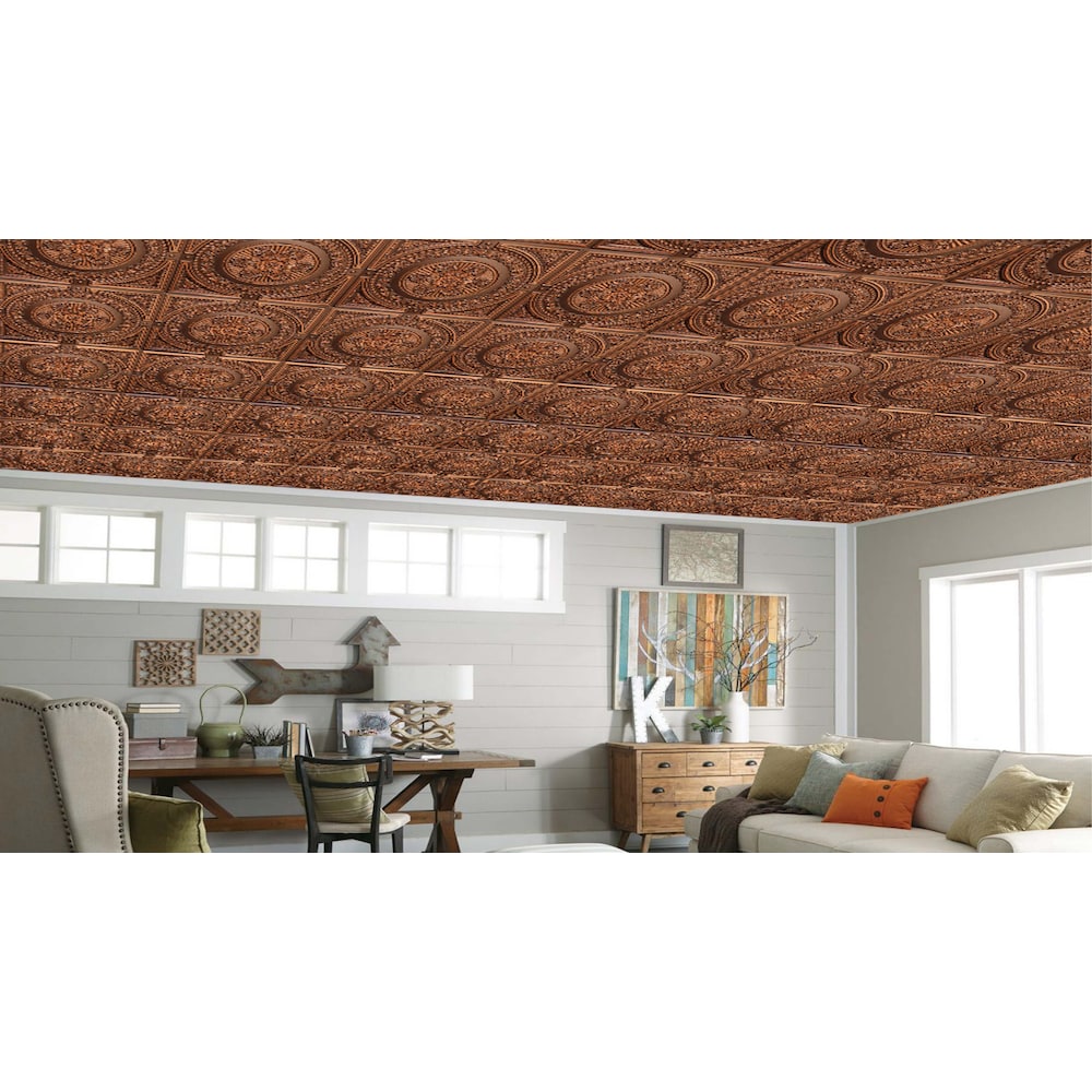 Falkirk Perth 2 ft. x 2 ft. Glue Up or Lay In Damask Ceiling Panel in Antique Copper (10-Pack)