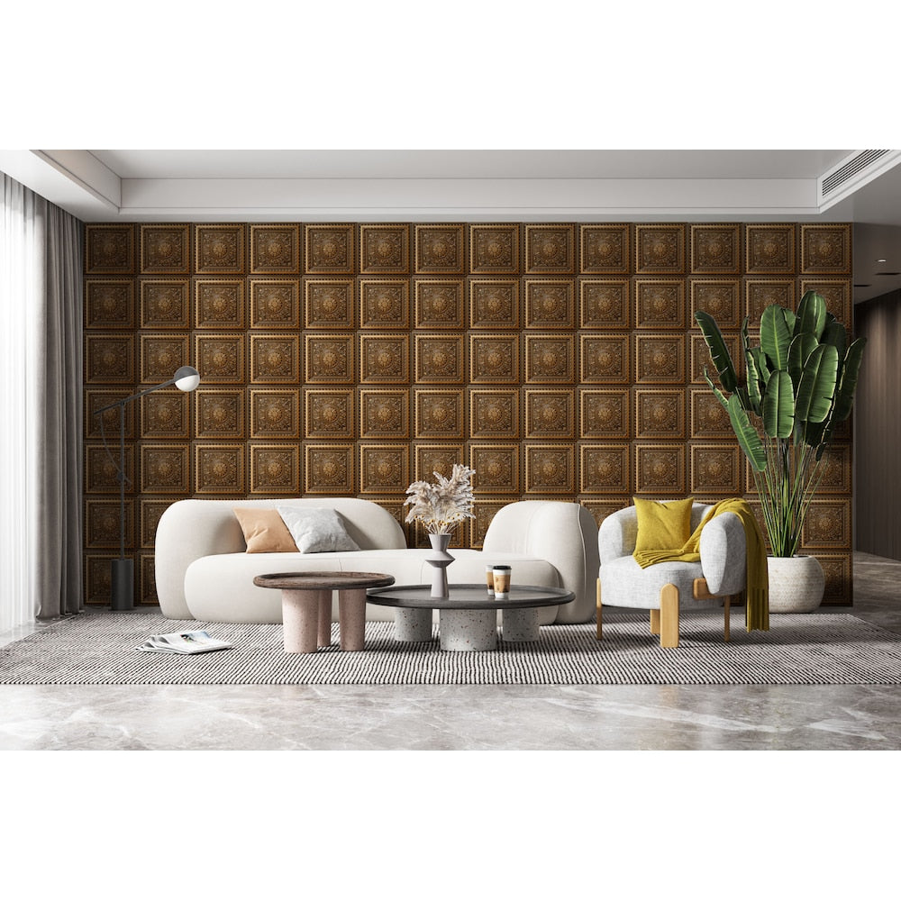 Falkirk Perth 2 ft. x 2 ft. Antique Gold Floral Ceiling Panel Glue Up or Lay In (10-Pack)