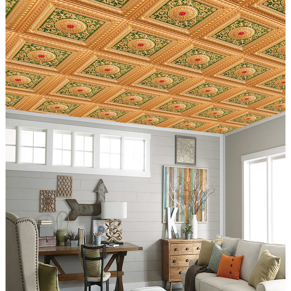 Falkirk Perth 2 ft. x 2 ft. Glue Up or Lay In Ceiling Panel in Gold-Green-Red (10-Pack)