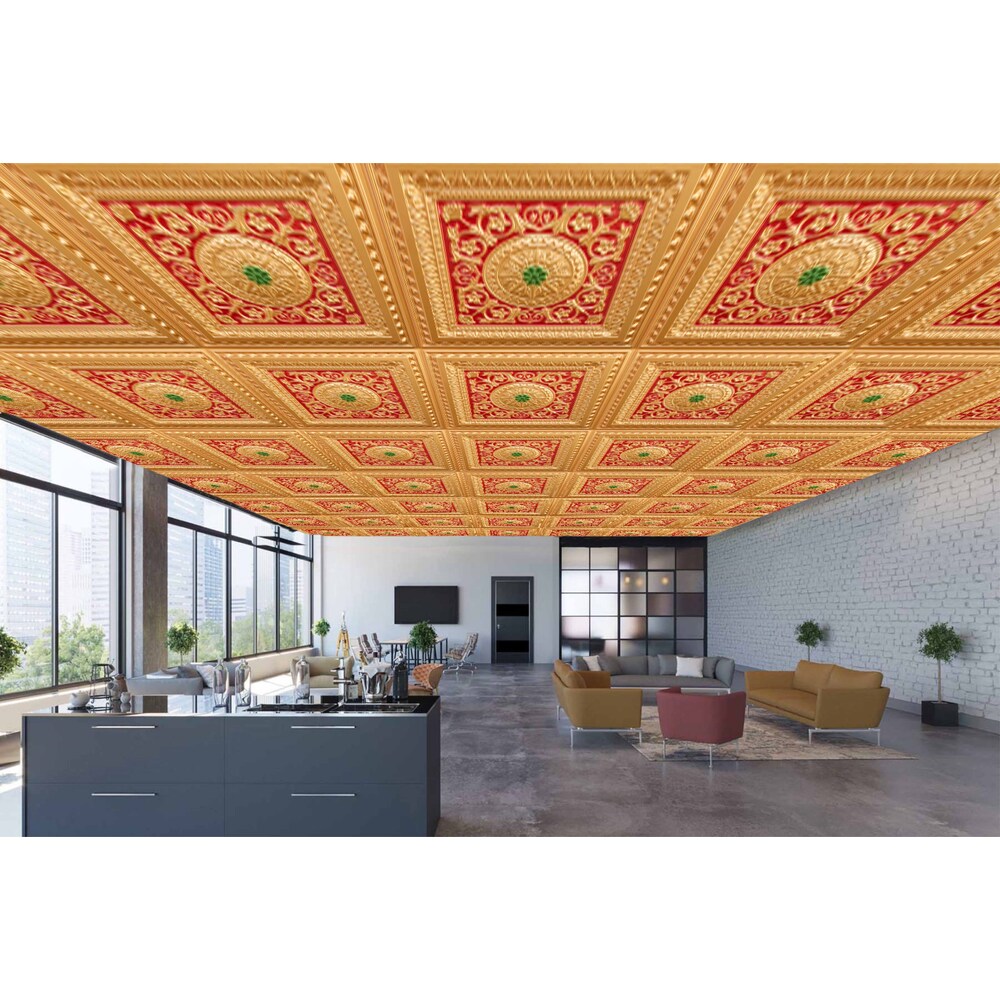 Falkirk Perth 2 ft. x 2 ft. Glue Up or Lay In Ceiling Panel in Gold-Red-Green (10-Pack)