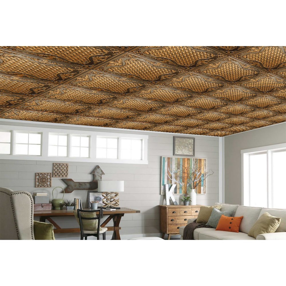 Falkirk Perth 2 ft. x 2 ft. Antique Gold Traditional Ceiling Panel Glue Up or Lay In (10-Pack)