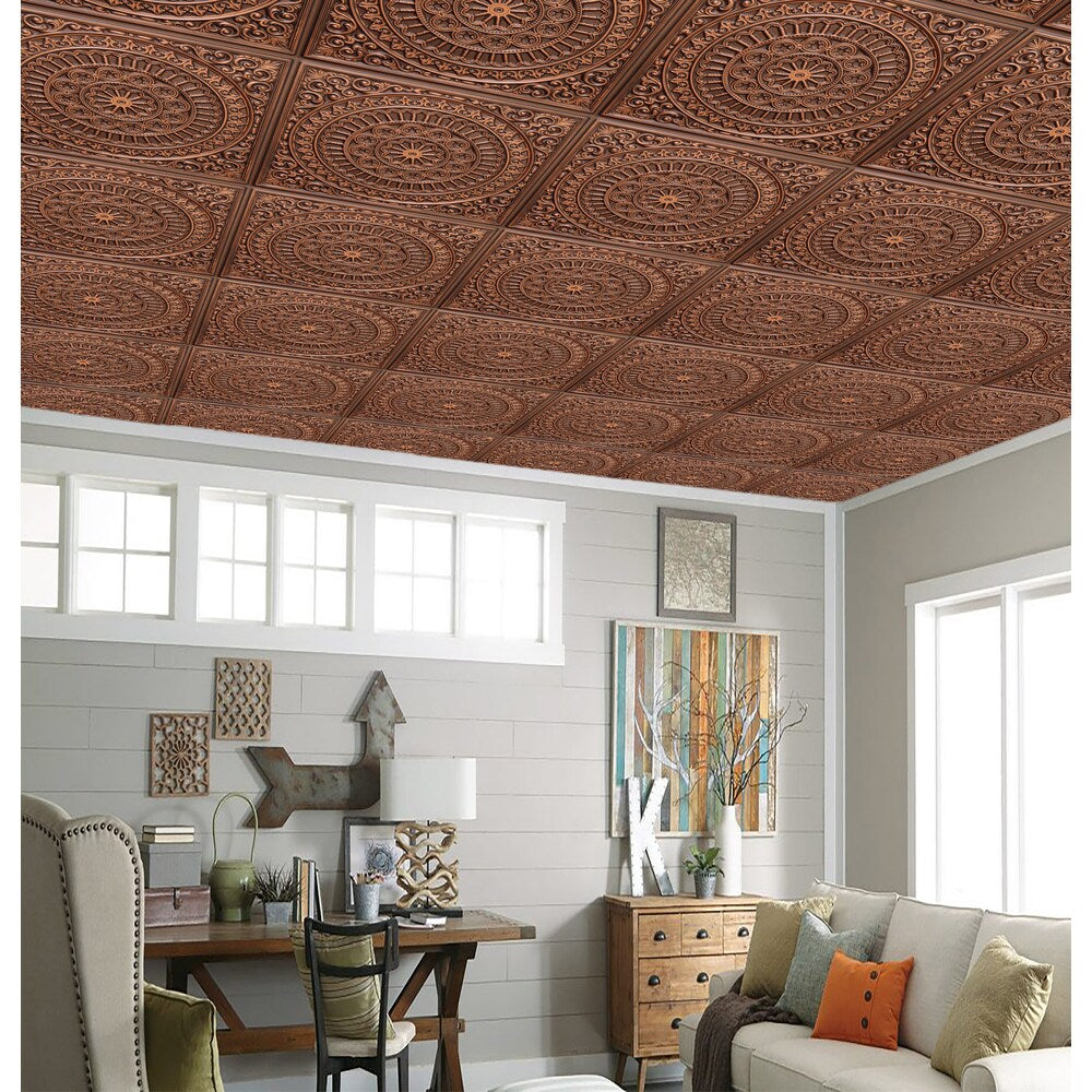 Falkirk Perth 2 ft. x 2 ft. Glue Up or Lay In Transitional Ceiling Panel in Antique Copper (10-Pack)