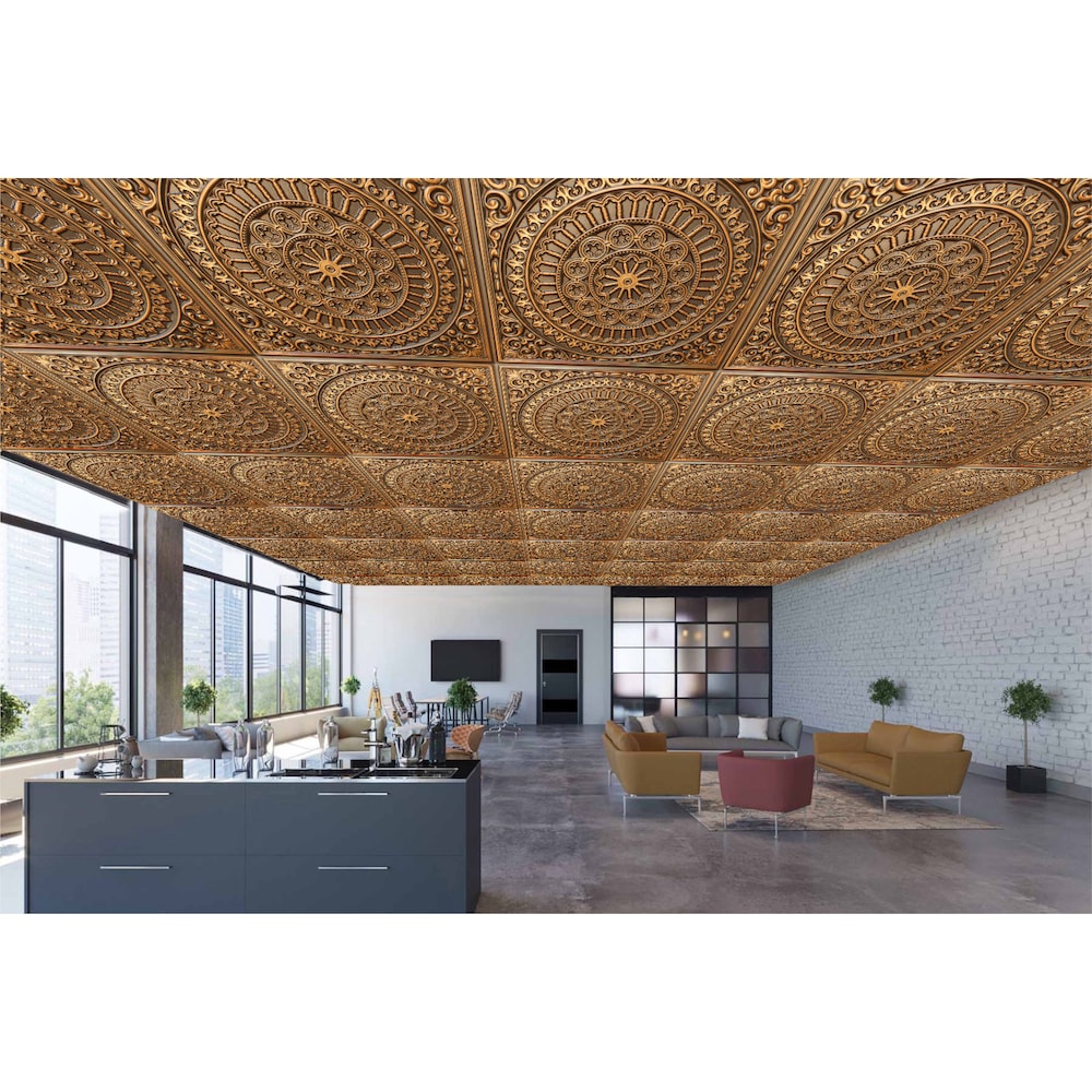 Falkirk Perth 2 ft. x 2 ft. Glue Up or Lay In Transitional Ceiling Panel in Antique Gold (10-Pack)