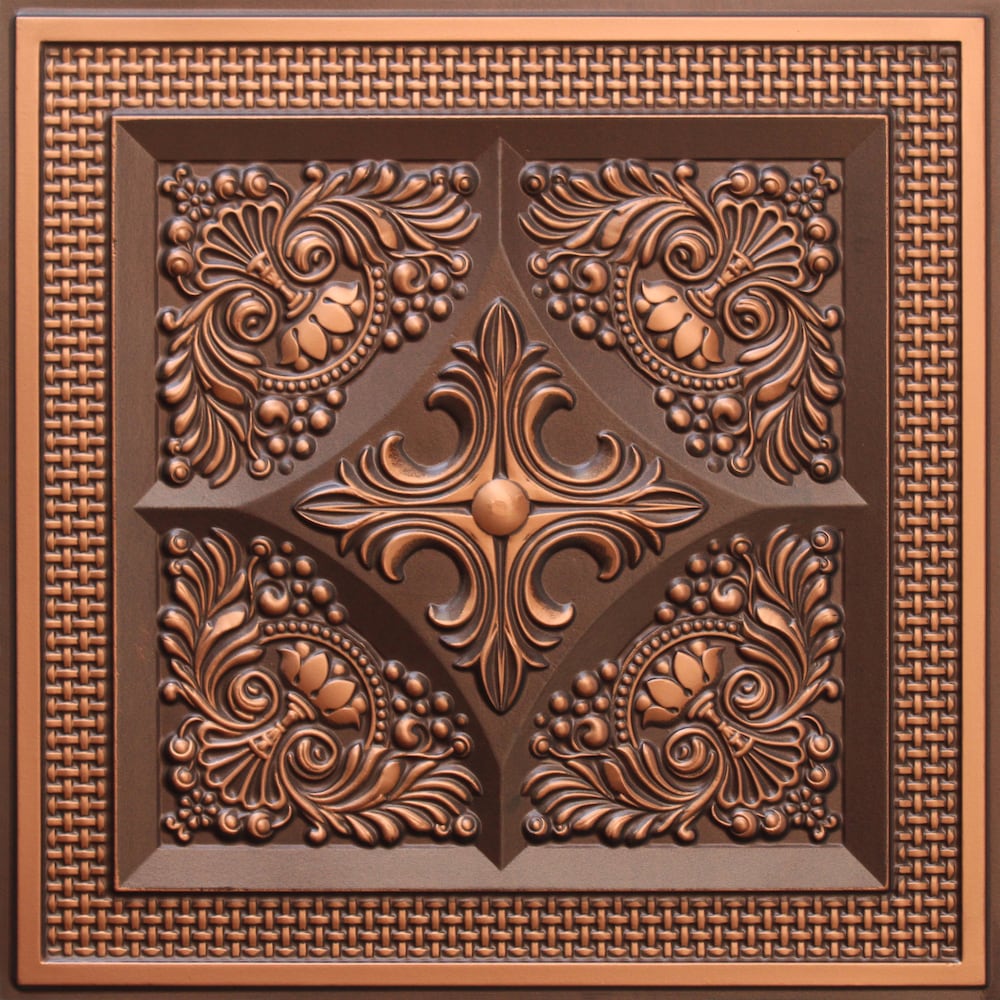 Falkirk Perth Panneau de plafond floral à coller ou à poser, 2 pi x 2 pi, cuivre antique (paquet de 10)