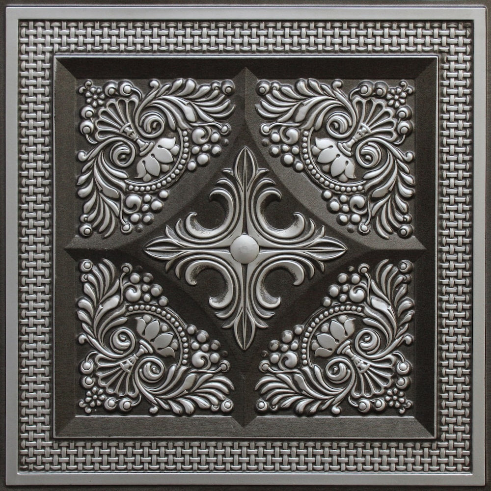 Falkirk Perth 2 ft. x 2 ft. Antique Silver Floral Ceiling Panel Glue Up or Lay In (10-Pack)