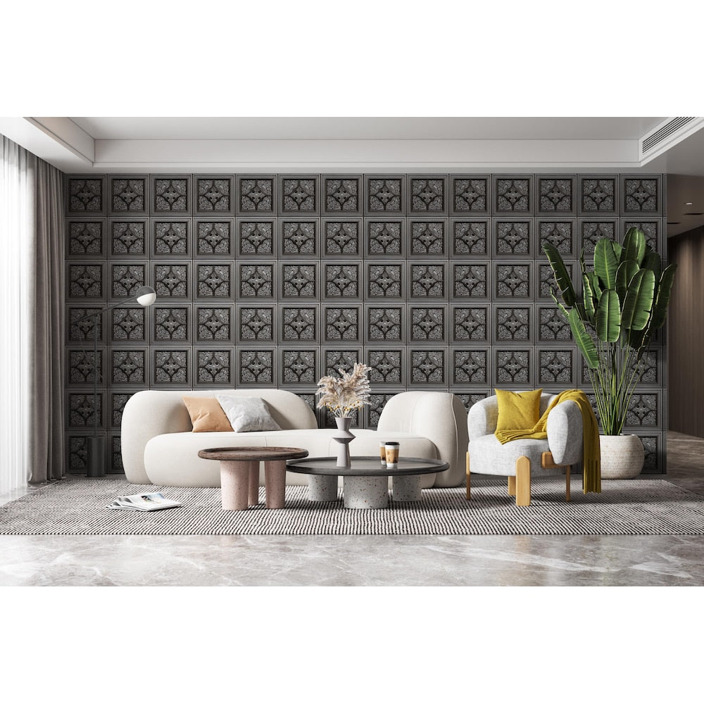 Falkirk Perth 2 ft. x 2 ft. Antique Silver Floral Ceiling Panel Glue Up or Lay In (10-Pack)