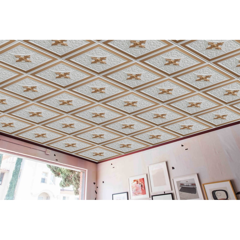 Falkirk Perth 2 ft. x 2 ft. Glue Up or Lay In Ceiling Panel in Pearl White Gold (10-Pack)