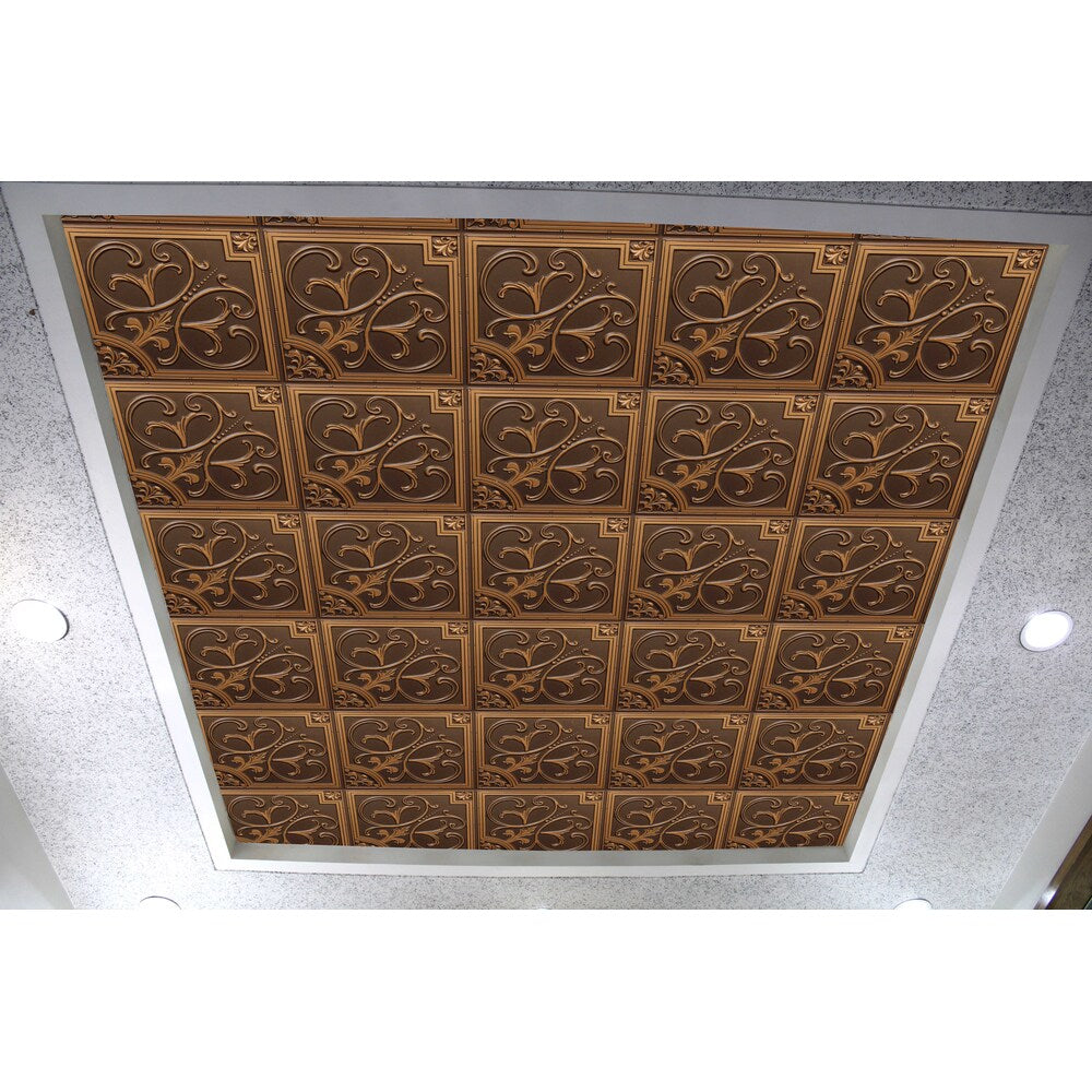 Falkirk Perth 2 ft. x 2 ft. Antique Gold Botanical Ceiling Panel Glue Up or Lay In (10-Pack)