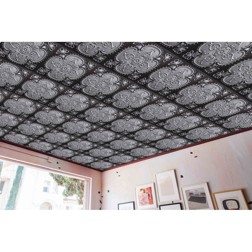 Falkirk Perth 2 ft. x 2 ft. Glue Up or Lay In Floral Ceiling Panel in Antique Silver (10-Pack)