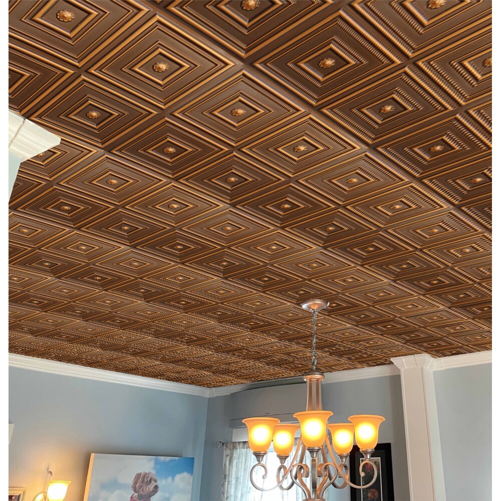 Falkirk Perth Panneau de plafond patchwork collé 2 pi x 2 pi en or antique (paquet de 10)