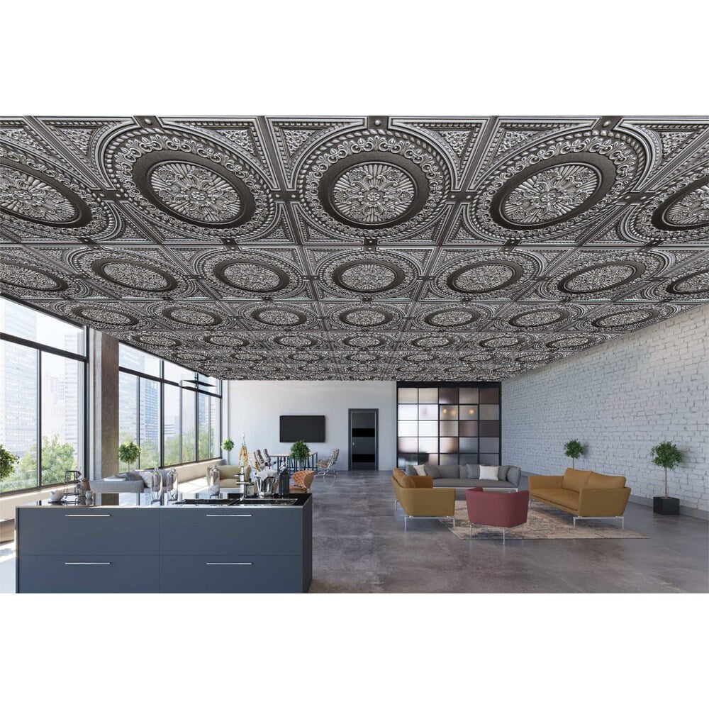 Falkirk Perth 2 ft. x 2 ft. Glue Up or Lay In Damask Ceiling Panel in Antique Silver (25-Pack)
