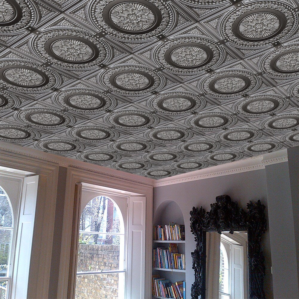 Falkirk Perth 2 ft. x 2 ft. Glue Up or Lay In Damask Ceiling Panel in Antique Silver (25-Pack)