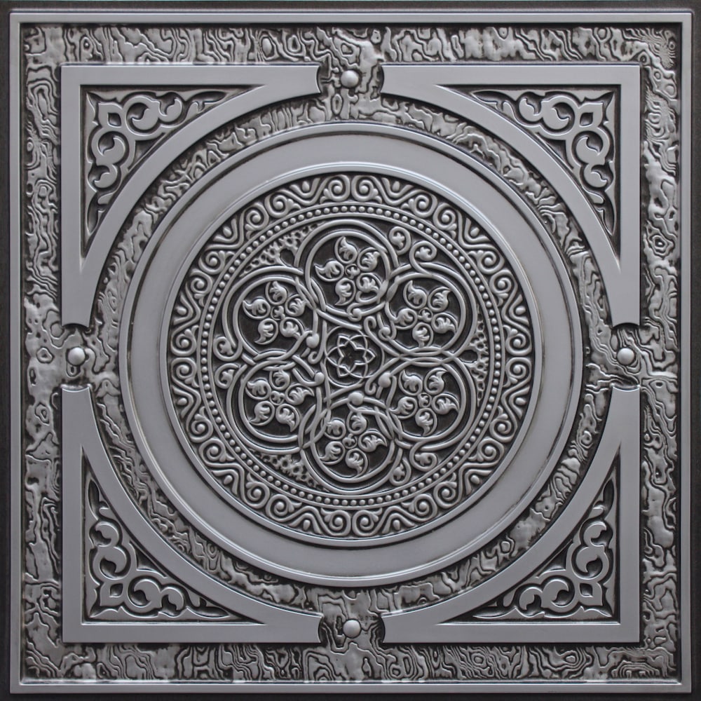 Falkirk Perth Panneau de plafond traditionnel à coller ou à poser, 2 pi x 2 pi, argent antique (paquet de 25)