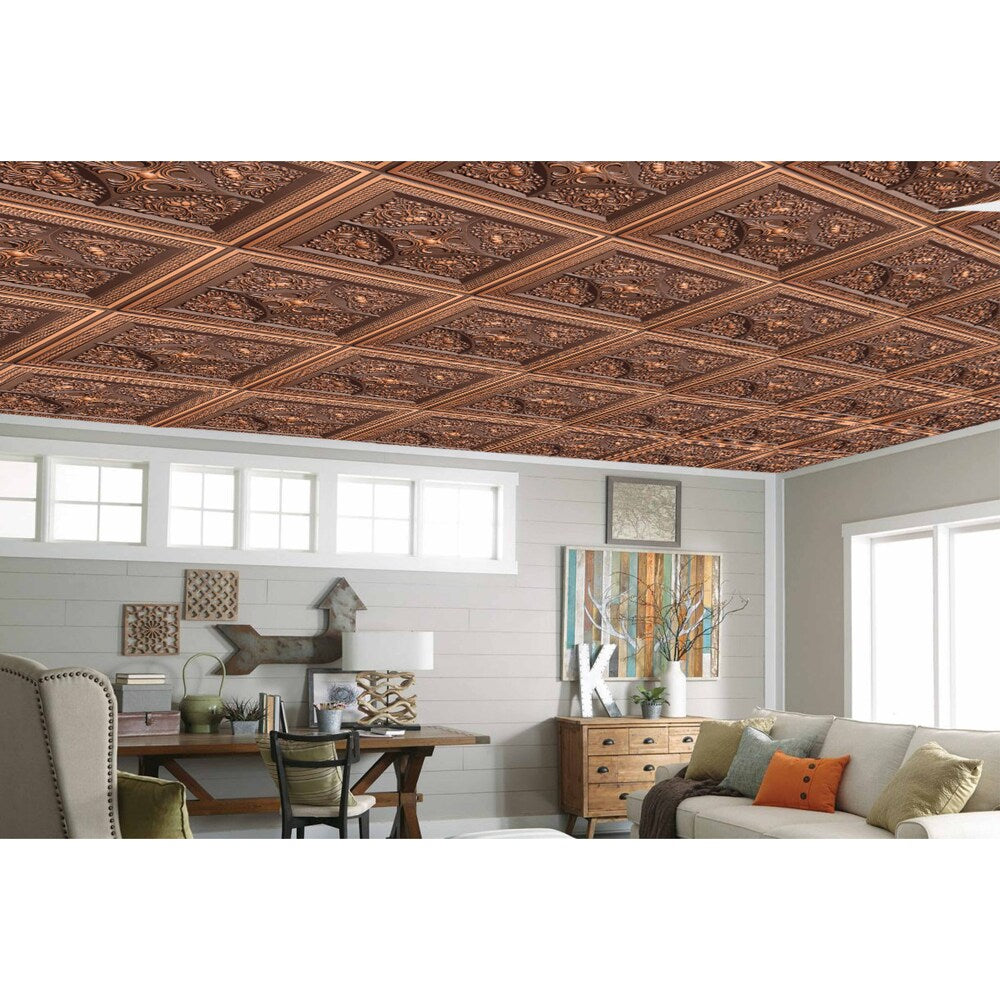 Falkirk Perth 2 ft. x 2 ft. Glue Up or Lay In Floral Ceiling Panel in Antique Copper (25-Pack)