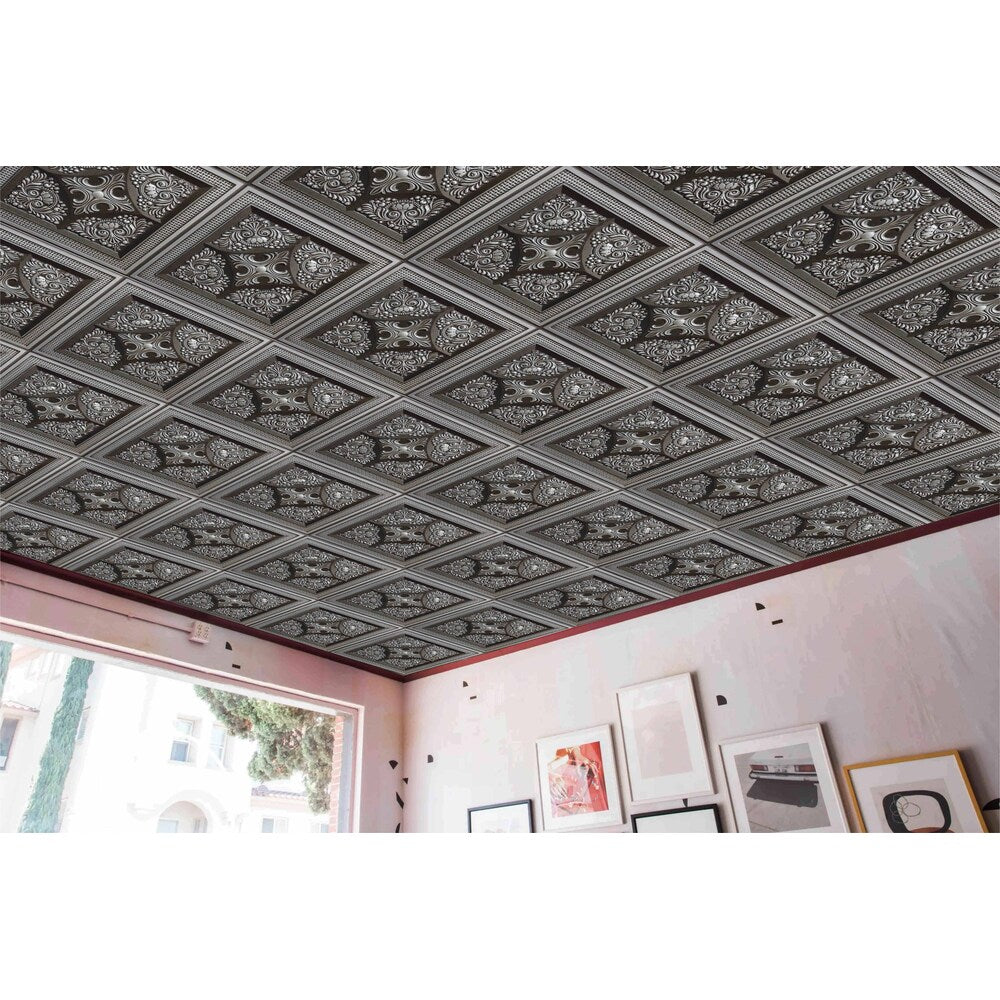 Falkirk Perth 2 ft. x 2 ft. Glue Up or Lay In Antique Silver Ceiling Panel Floral (25-Pack)