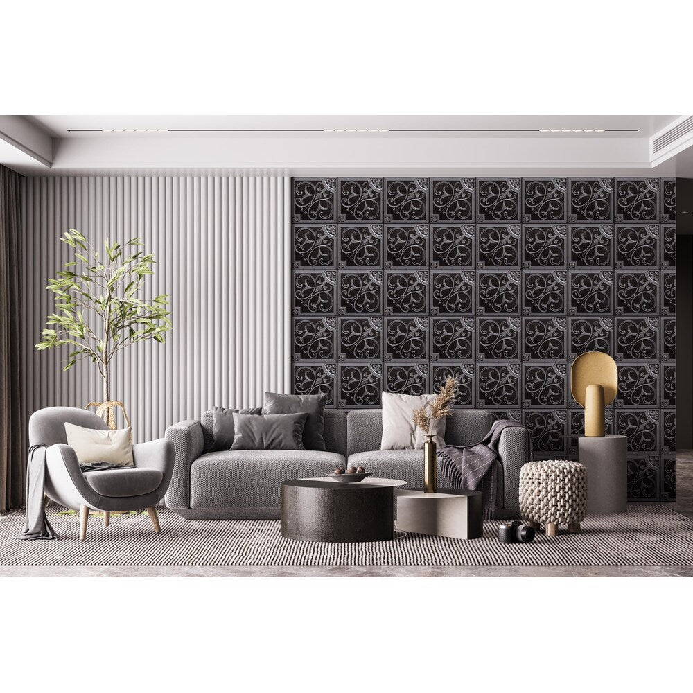 Falkirk Perth 2 ft. x 2 ft. Glue Up or Lay In Antique Silver Ceiling Panel Botanical (25-Pack)