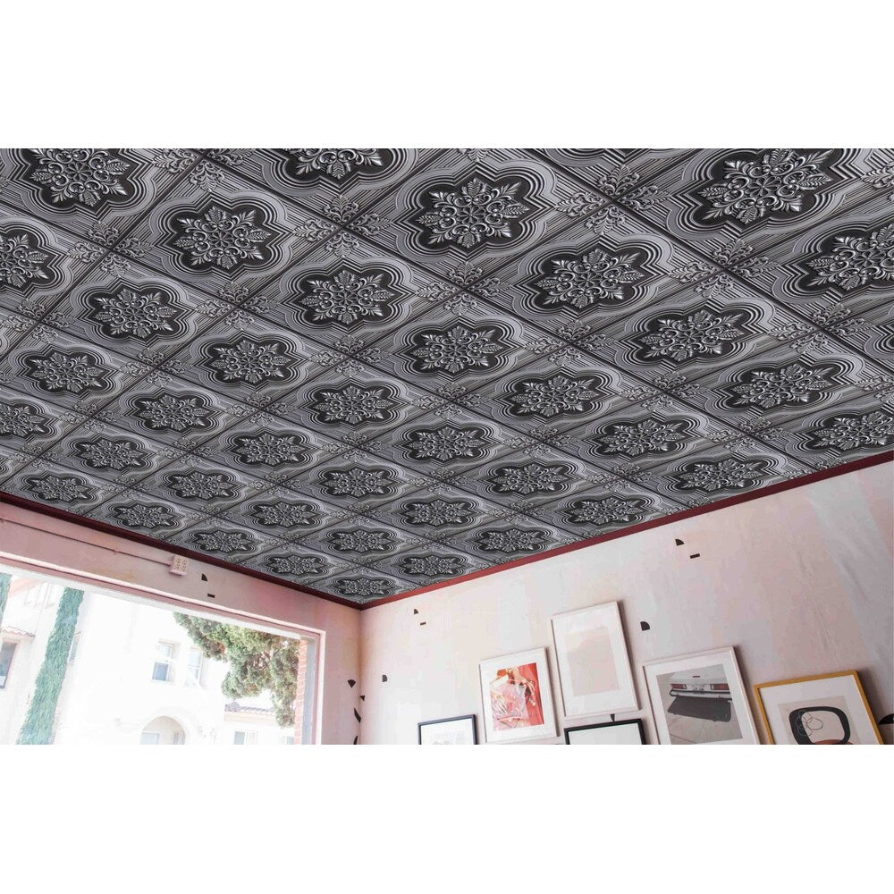 Falkirk Perth 2 ft. x 2 ft. Botanical Antique Silver Ceiling Panel Glue Up or Lay In (25-Pack)