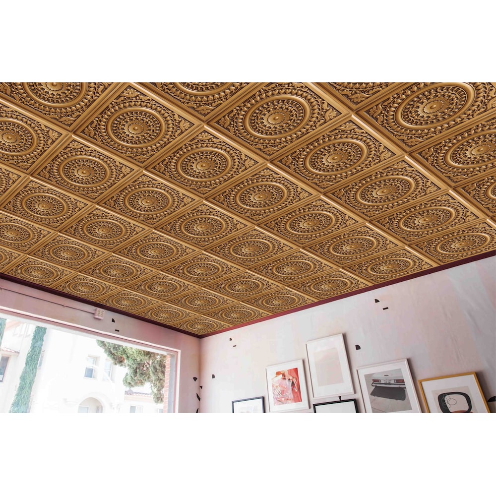 Falkirk Perth Panneau de plafond floral à coller ou à poser, 2 pi x 2 pi, or antique (paquet de 25)