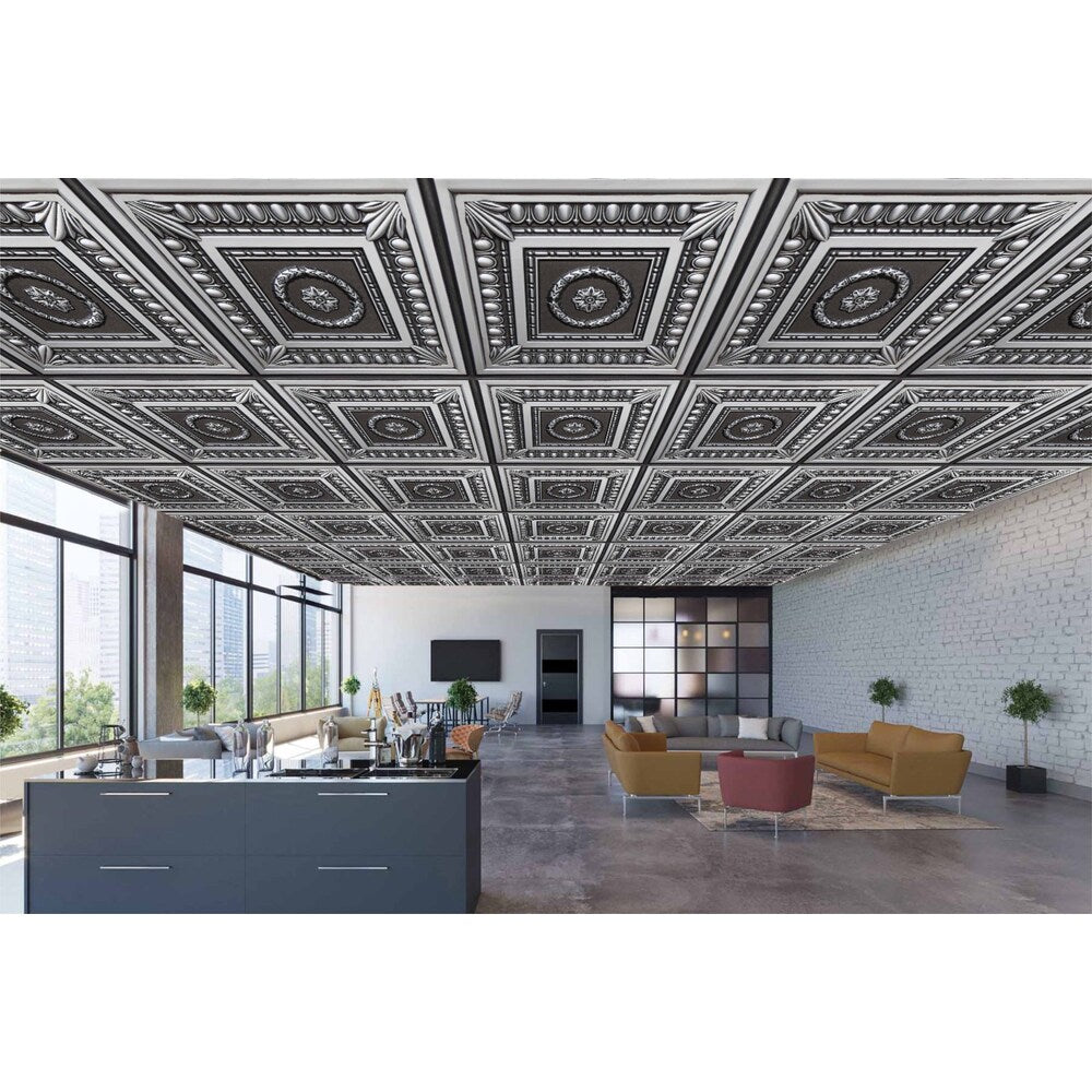 Falkirk Perth 2 ft. x 2 ft. Glue Up or Lay In Botanical Ceiling Panel in Antique Silver (25-Pack)