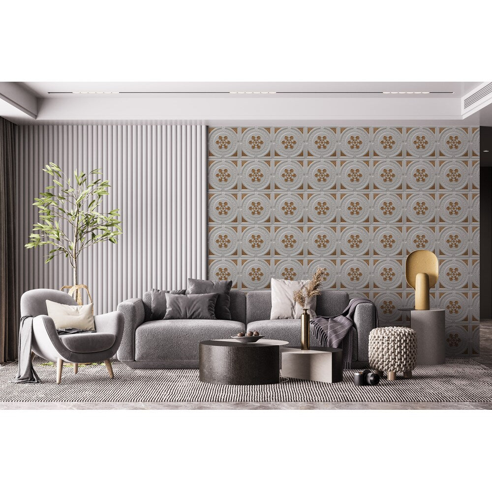 Falkirk Perth 2 ft. x 2 ft. Glue Up or Lay In Ceiling Panel in Pearl White-Gold (50-Pack)