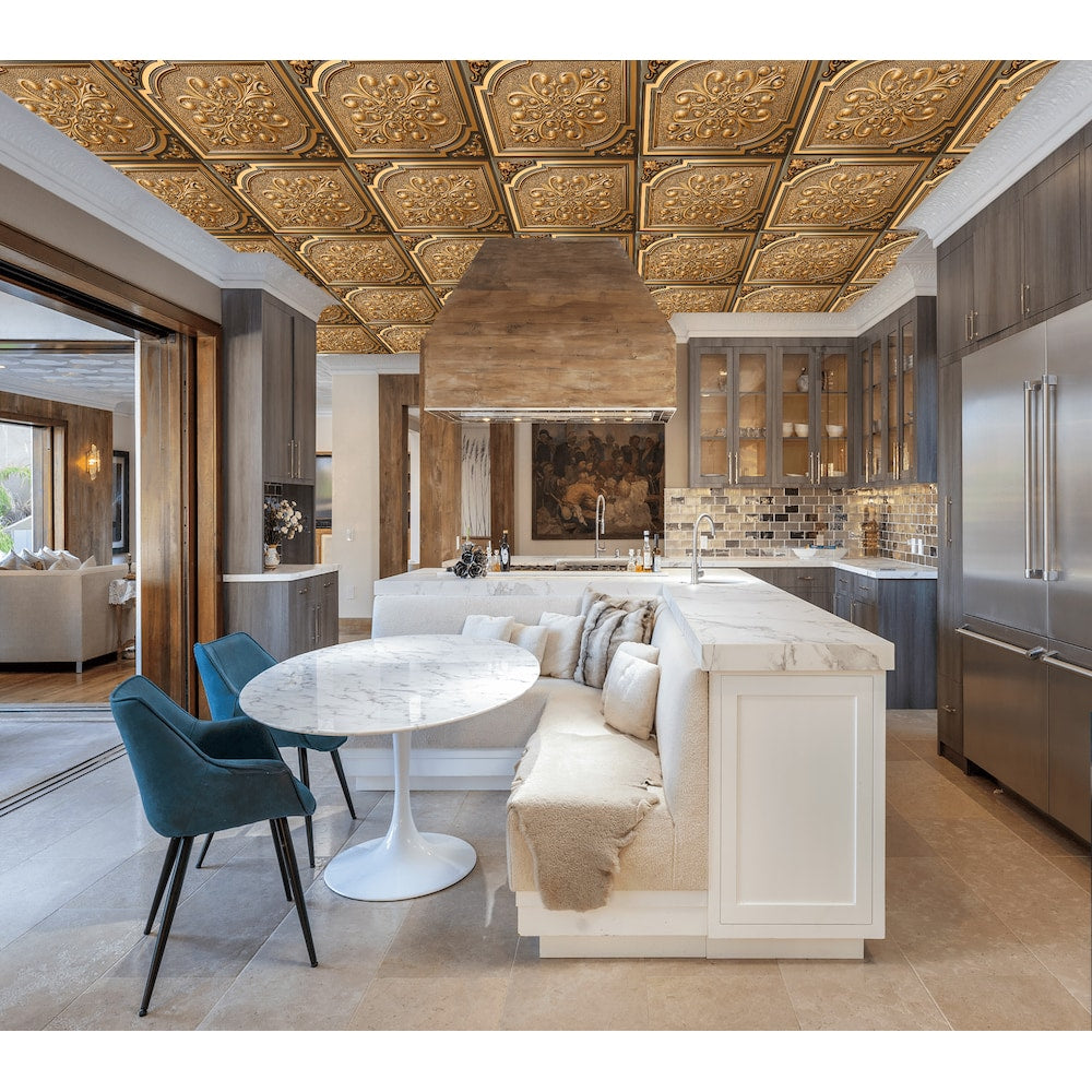 Falkirk Perth Panneau de plafond botanique à coller ou à poser, 2 pi x 2 pi, or antique (paquet de 50)