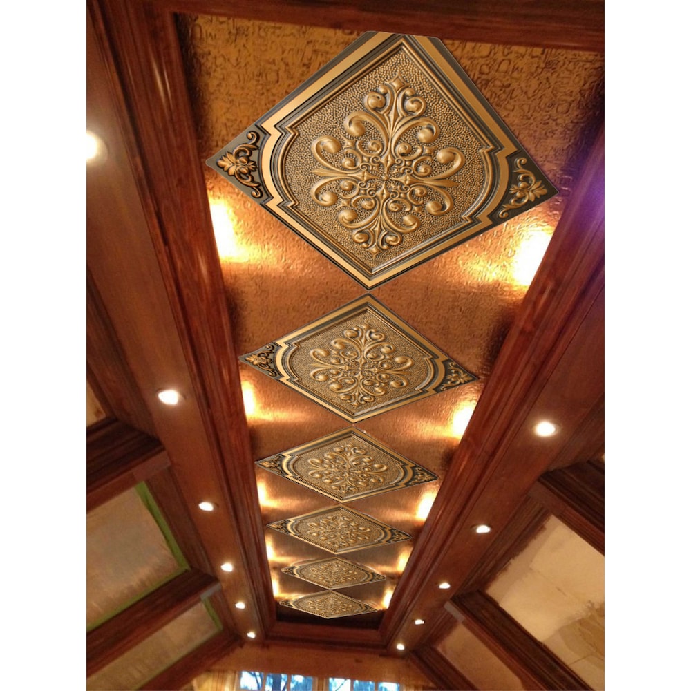 Falkirk Perth Panneau de plafond botanique à coller ou à poser, 2 pi x 2 pi, or antique (paquet de 50)