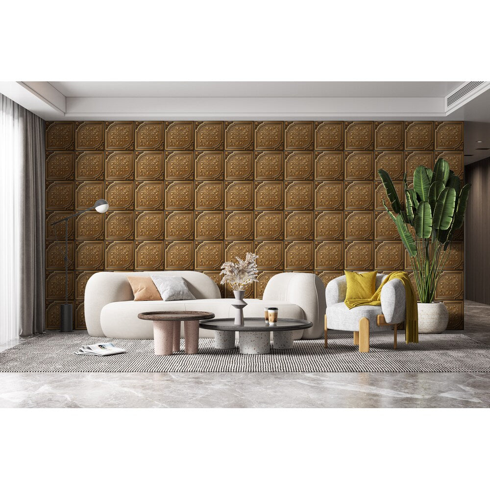 Falkirk Perth Panneau de plafond botanique à coller ou à poser, 2 pi x 2 pi, or antique (paquet de 50)