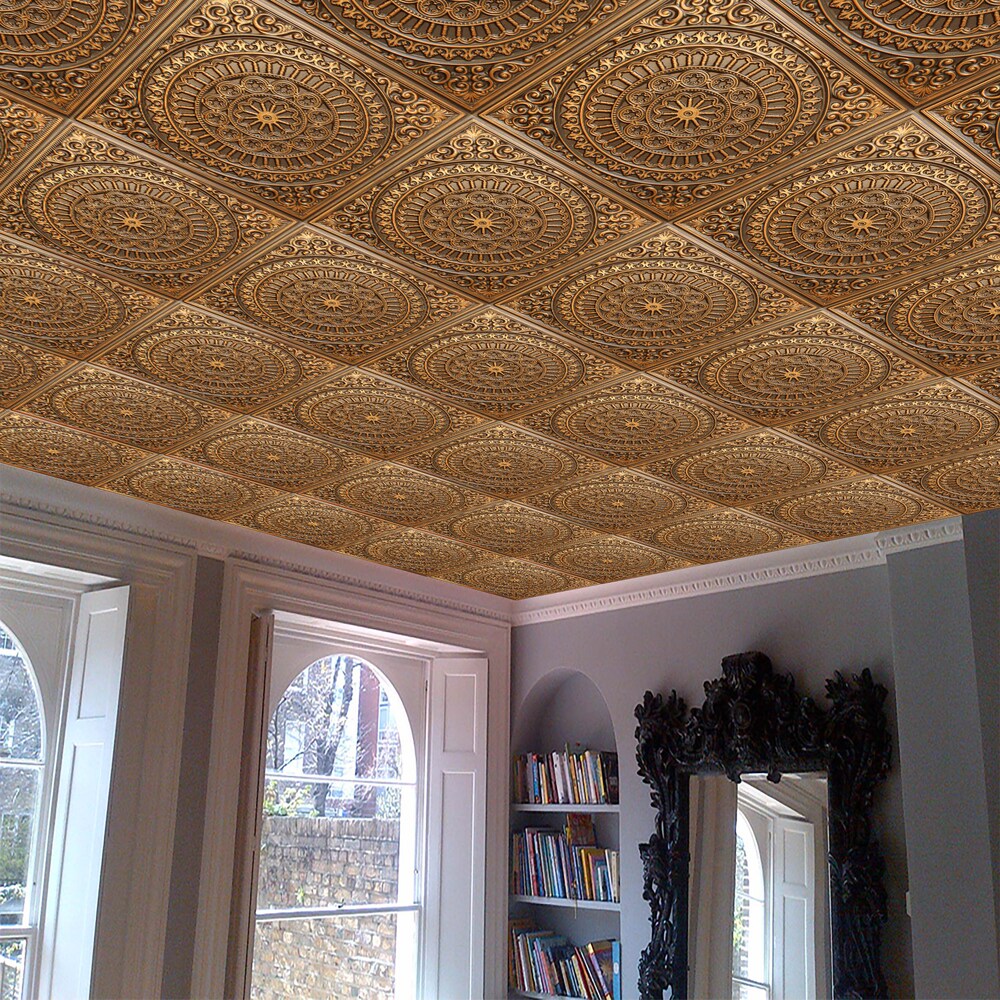 Falkirk Perth 2 ft. x 2 ft. Glue Up or Lay In Transitional Ceiling Panel in Antique Gold (50-Pack)