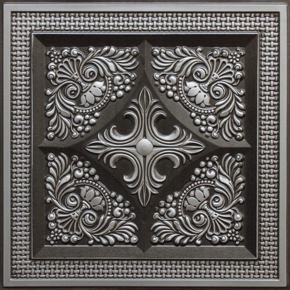 Falkirk Perth 2 ft. x 2 ft. Glue Up or Lay In Antique Silver Ceiling Panel Floral (50-Pack)