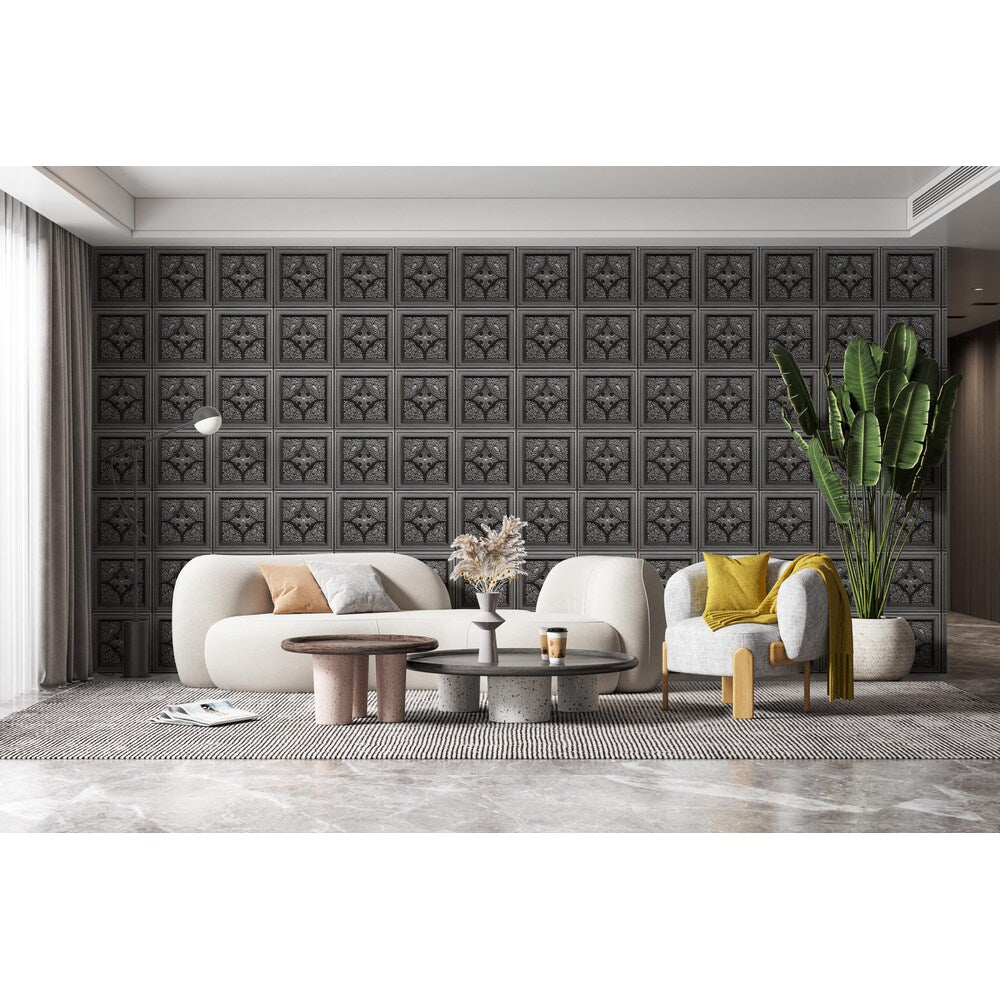 Falkirk Perth 2 ft. x 2 ft. Glue Up or Lay In Antique Silver Ceiling Panel Floral (50-Pack)