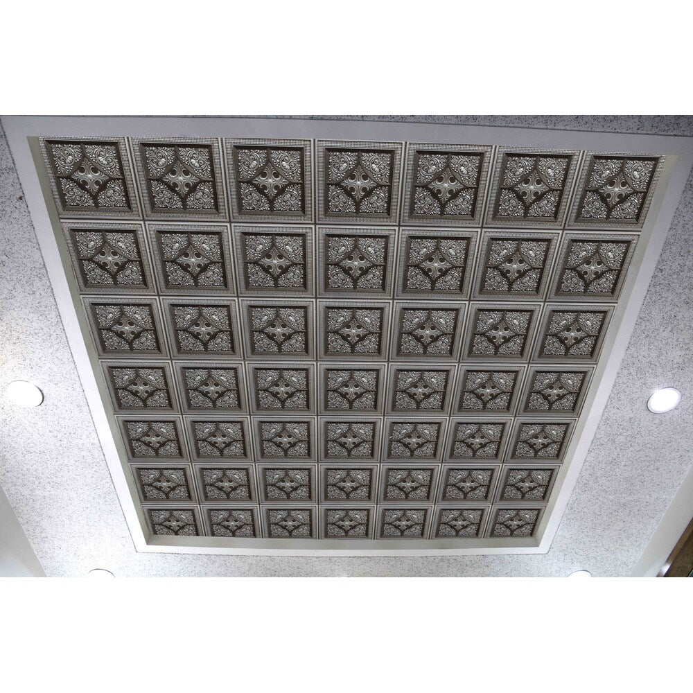 Falkirk Perth 2 ft. x 2 ft. Glue Up or Lay In Antique Silver Ceiling Panel Floral (50-Pack)