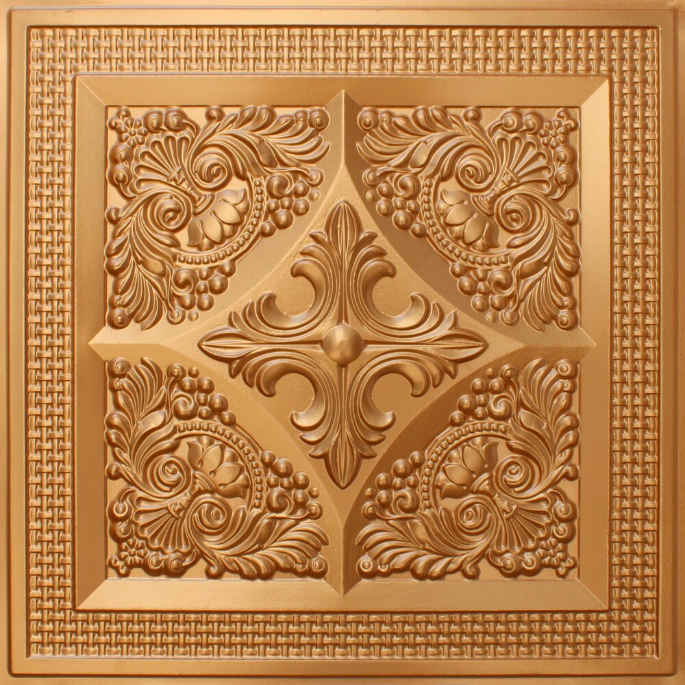 Falkirk Perth 2 ft. x 2 ft. Glue Up or Lay In Floral Ceiling Panel in Gold (50-Pack)