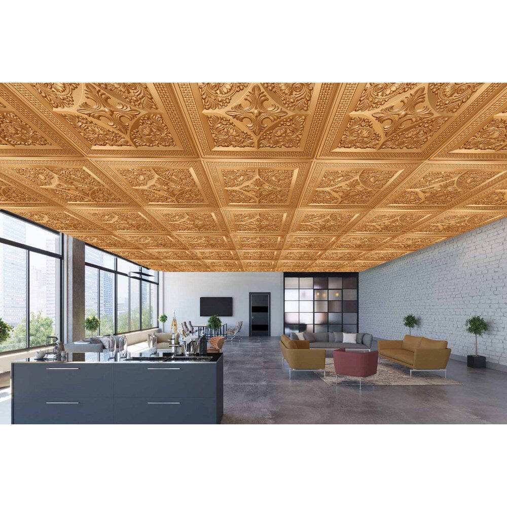 Falkirk Perth 2 ft. x 2 ft. Glue Up or Lay In Floral Ceiling Panel in Gold (50-Pack)
