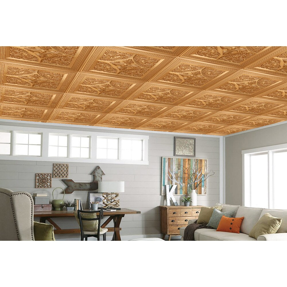 Falkirk Perth 2 ft. x 2 ft. Glue Up or Lay In Floral Ceiling Panel in Gold (50-Pack)