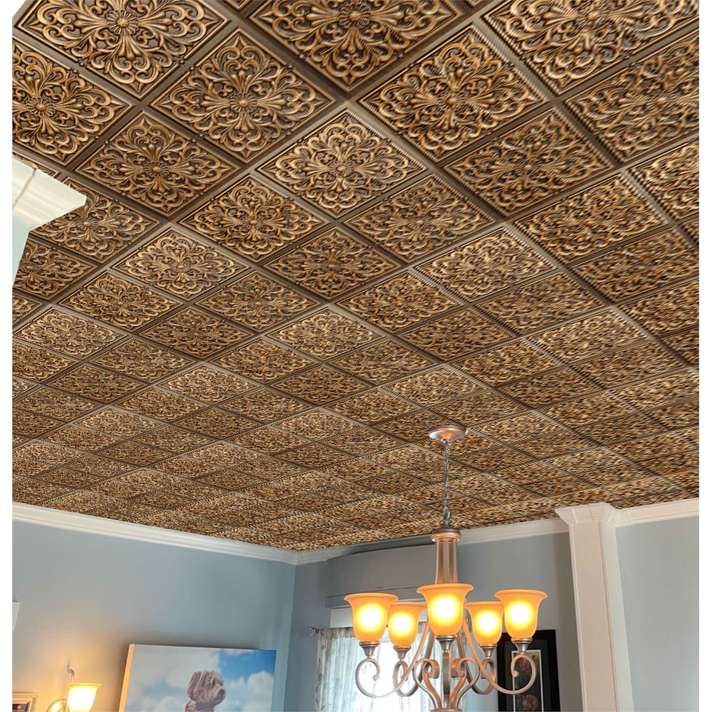 Falkirk Perth Panneau de plafond collé patchwork de 2 pi x 2 pi en or antique (paquet de 50)