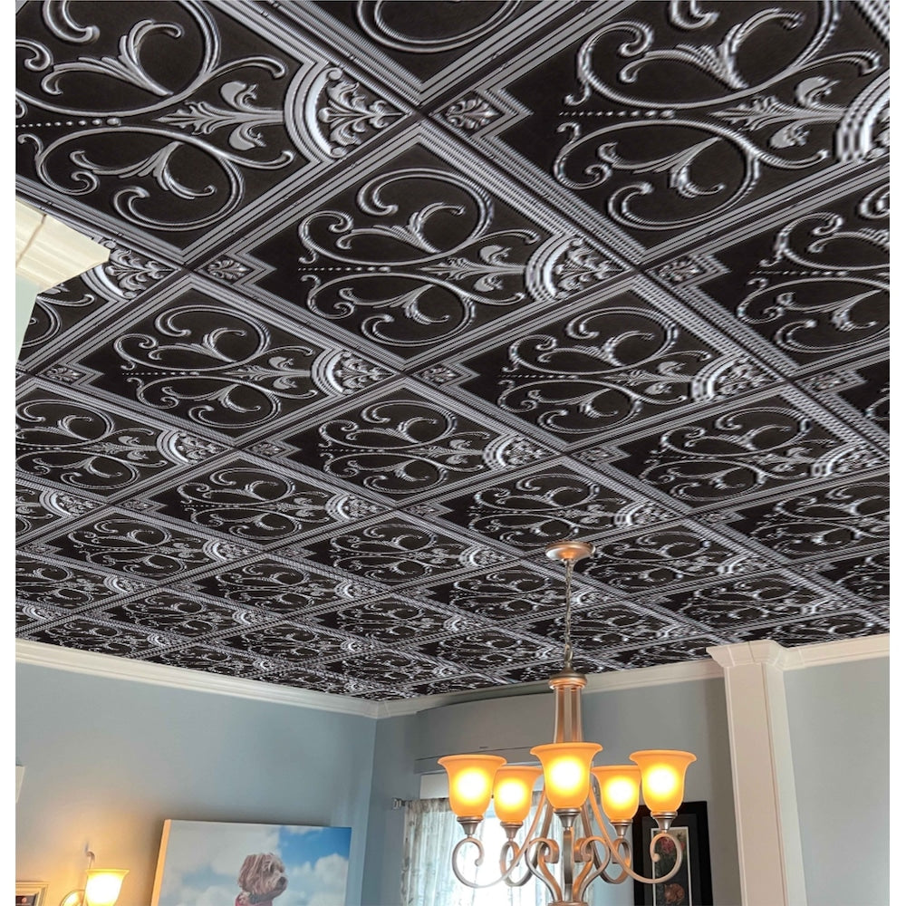 Falkirk Perth 2 ft. x 2 ft. Antique Silver Botanical Ceiling Panel Glue Up or Lay In (50-Pack)