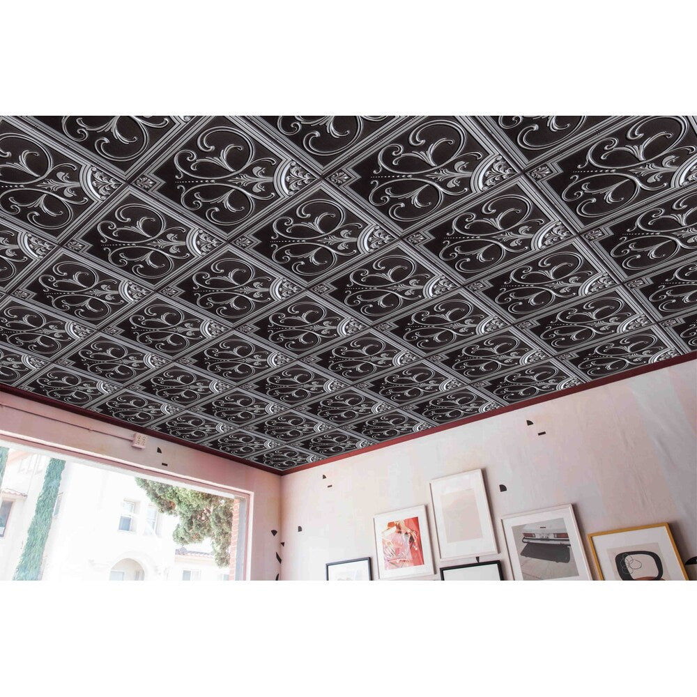 Falkirk Perth 2 ft. x 2 ft. Antique Silver Botanical Ceiling Panel Glue Up or Lay In (50-Pack)