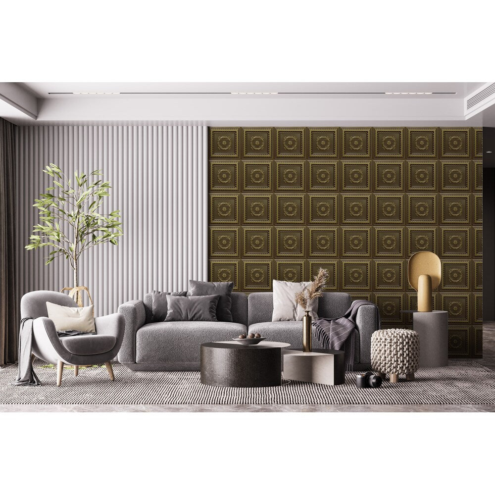 Falkirk Perth 2 ft. x 2 ft. Glue Up or Lay In Ceiling Panel in Antique Brass (50-Pack)