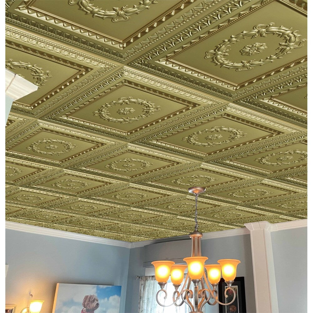 Falkirk Perth Panneau de plafond à coller ou à poser en laiton, 2 pi x 2 pi, paquet de 50
