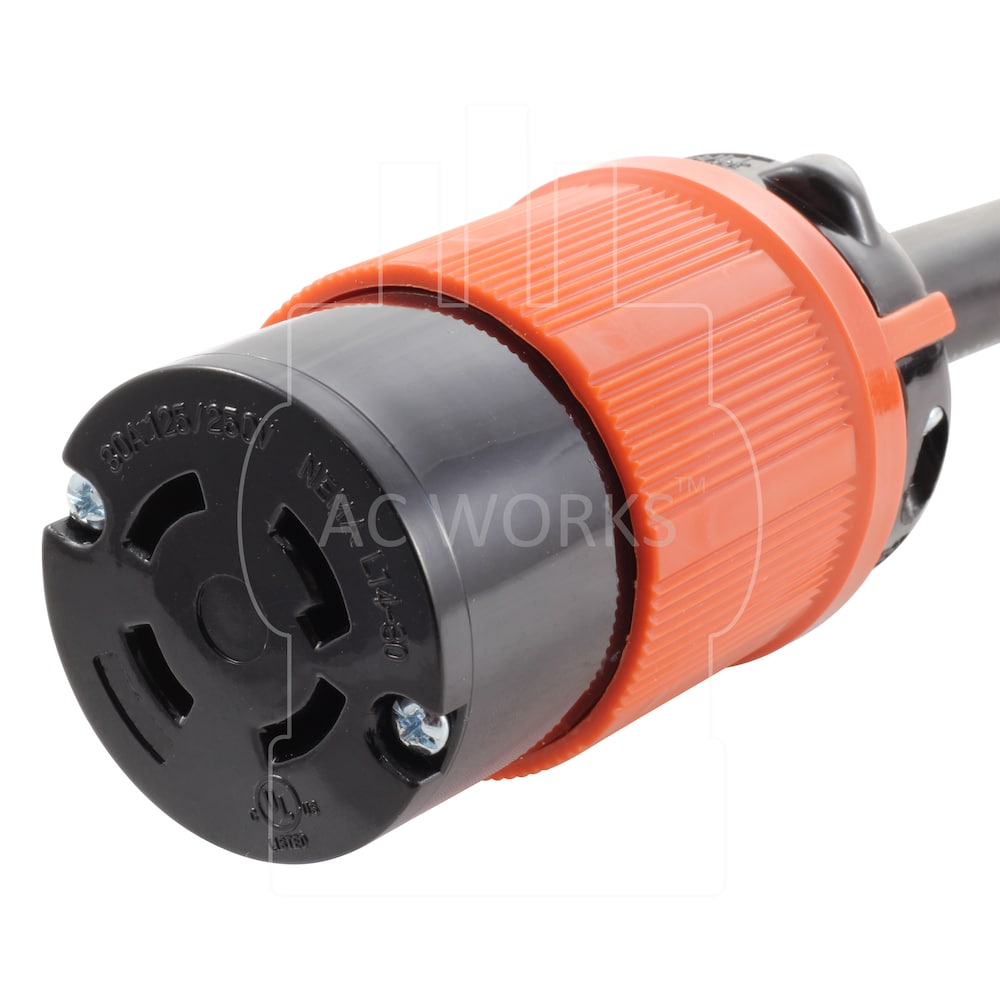 25ft 10/4 SOOW NEMA L14-30 30A 125/250V Generator Rubber Extension Cord