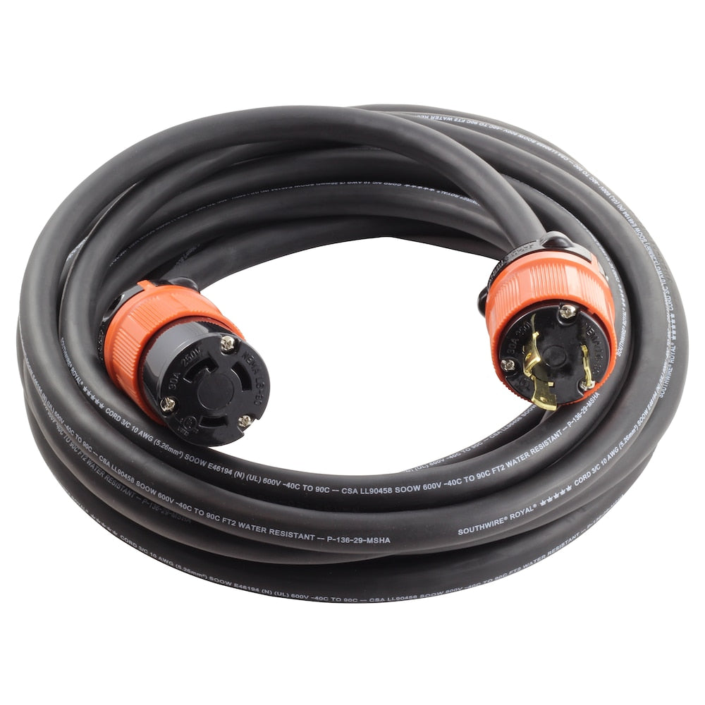 100ft SOOW 10/3 NEMA L6-30 30A 250V Rubber Extension Cord