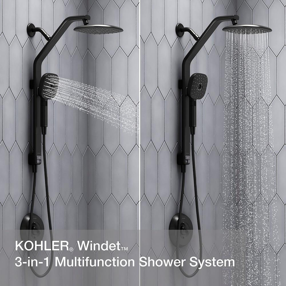 Ensemble combiné 3 en 1 de pomme de douche, pomme de douche à effet pluie et barre de douche à main Windet, montage mural simple en noir mat