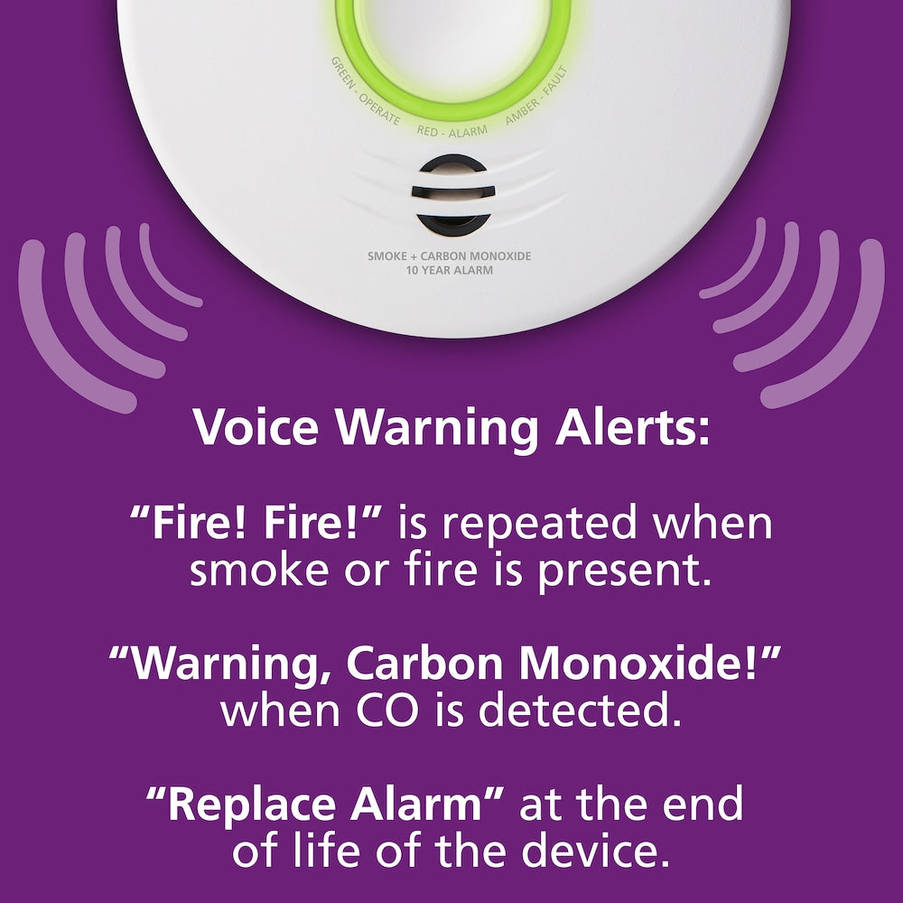 Hardwired Interconnected Combination Smoke and CO Alarm with Voice Alert