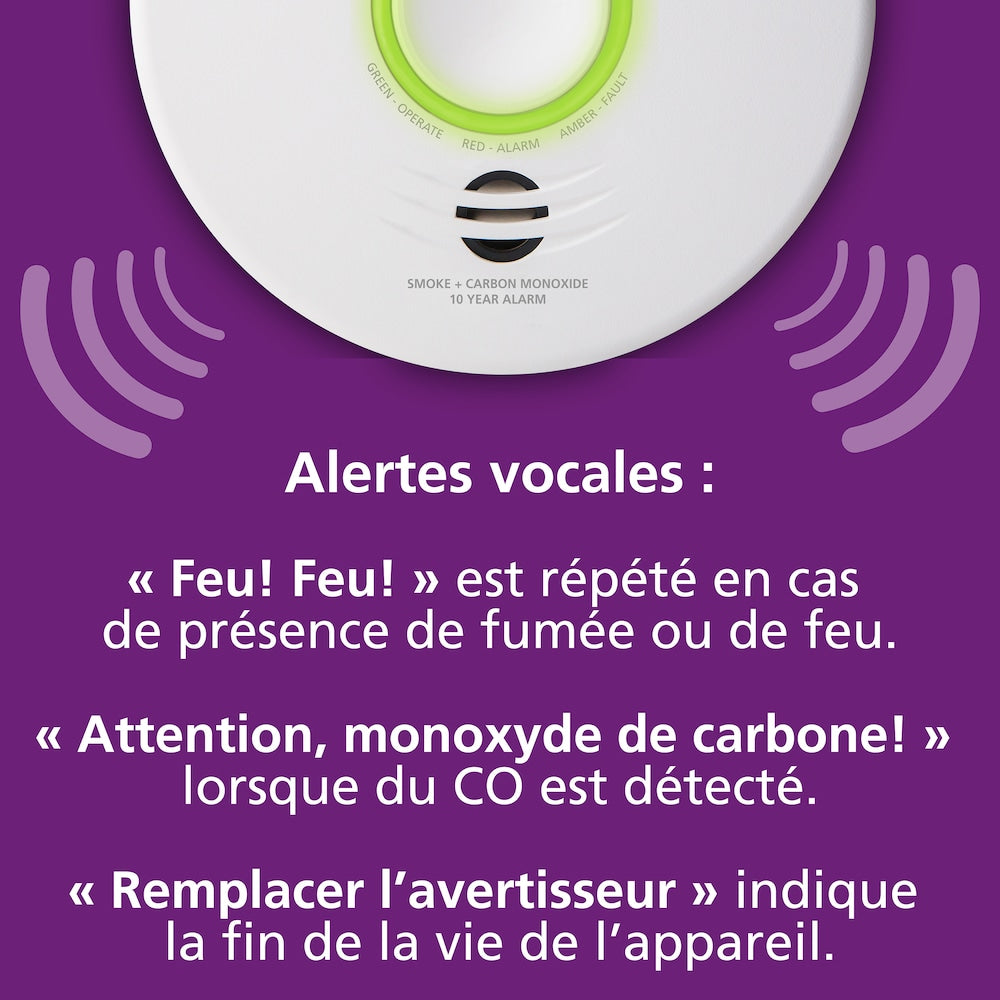Hardwired Interconnected Combination Smoke and CO Alarm with Voice Alert