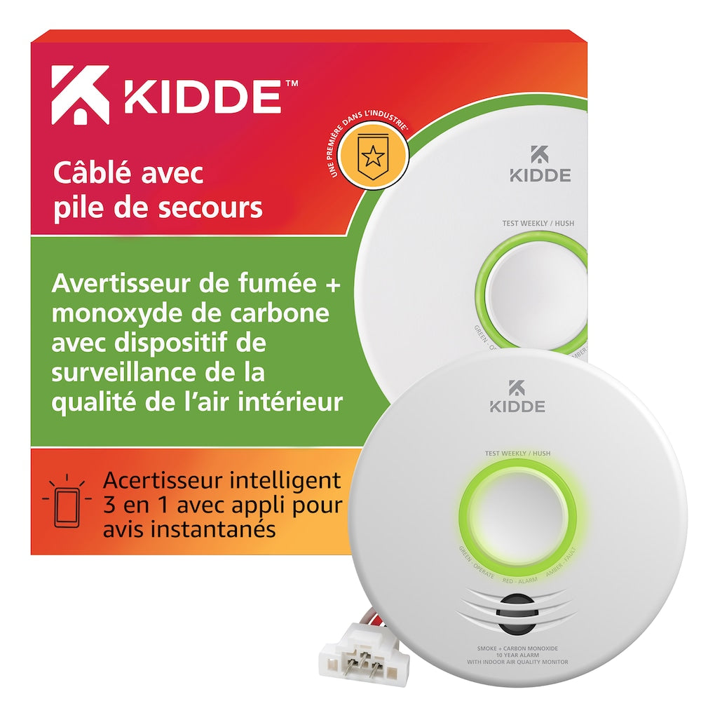 Hardwired Interconnected Combination Smoke and CO Alarm with Indoor Air Quality Monitor and Battery Backup