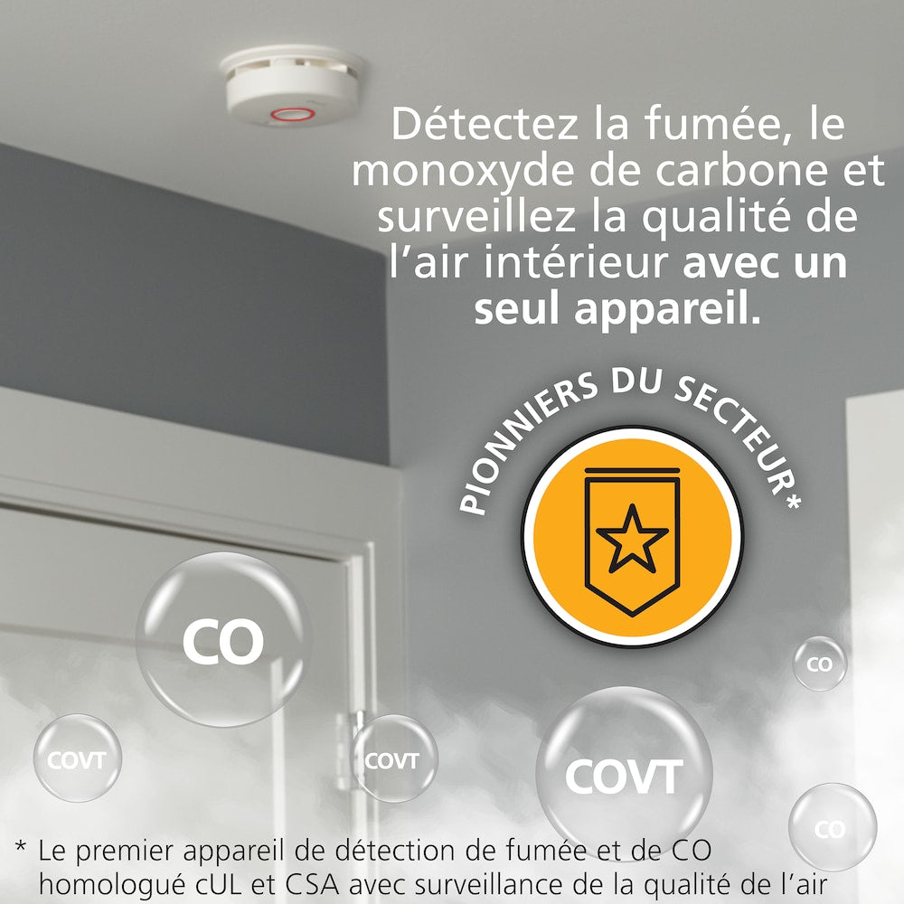 Hardwired Interconnected Combination Smoke and CO Alarm with Indoor Air Quality Monitor and Battery Backup