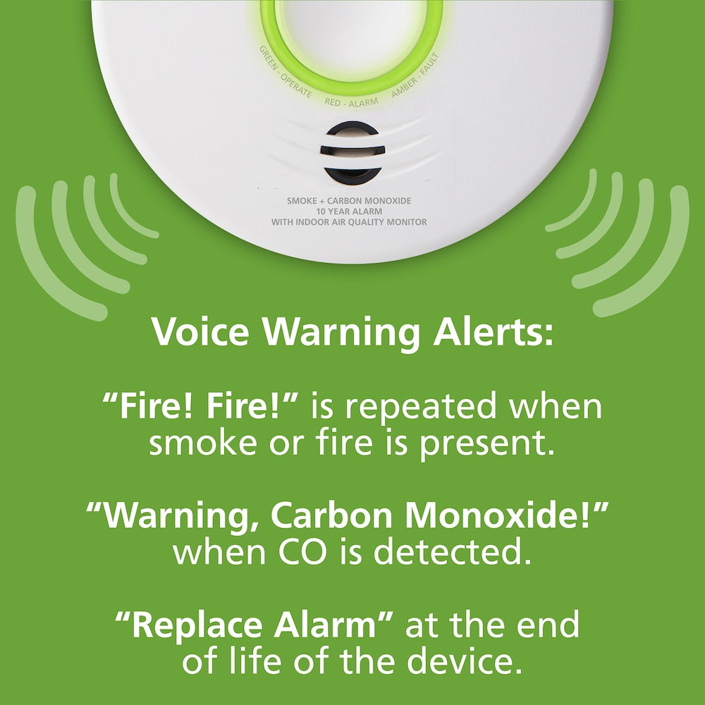 Hardwired Interconnected Combination Smoke and CO Alarm with Indoor Air Quality Monitor and Battery Backup