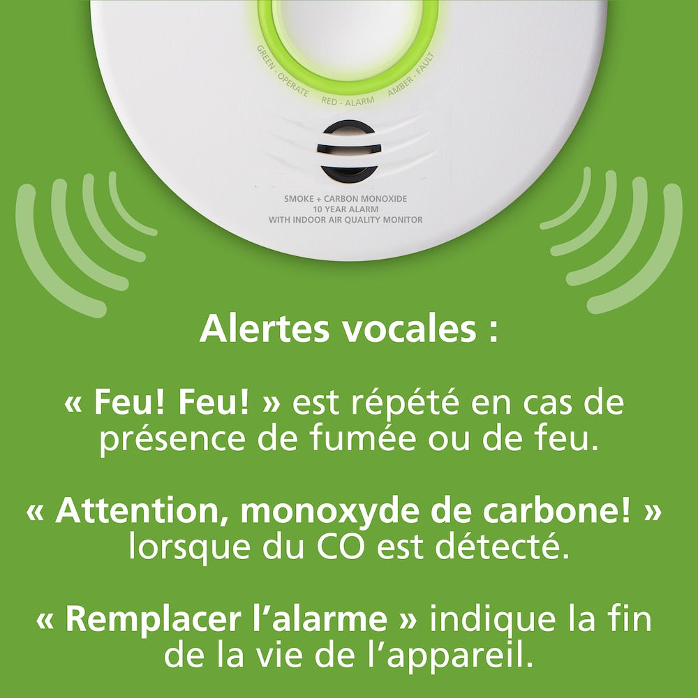 Hardwired Interconnected Combination Smoke and CO Alarm with Indoor Air Quality Monitor and Battery Backup